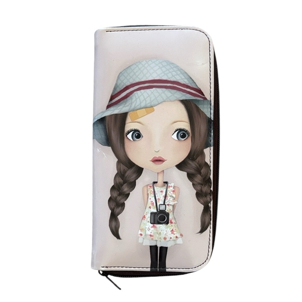 Cute Girl Print Zip Wallet in Pale Pink